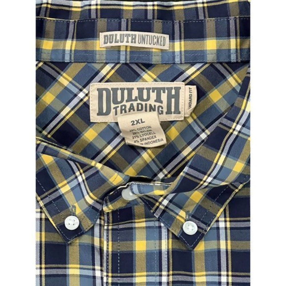 Duluth Trading Men's Button Down Check Shirt Long Sleeves Standard Fit Size 2XL‎